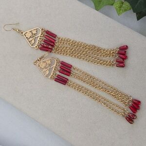 Gold Chandelier Statement Earrings with Long Chain Fringe